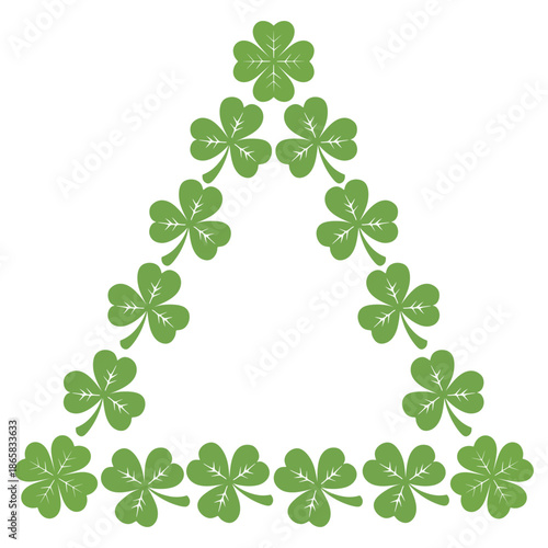 Green Shamrock Leaves Arranged in a Triangle Frame Design