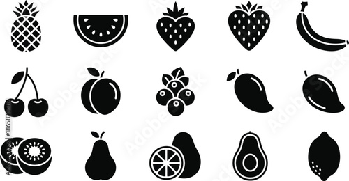 Fruits vector icon set. Vitamin illustration sign collection. vegetarian symbol.