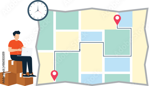 Logistics management delivery planning route optimization time tracking shipping boxes e-commerce business supply chain global delivery fast shipping online shopping