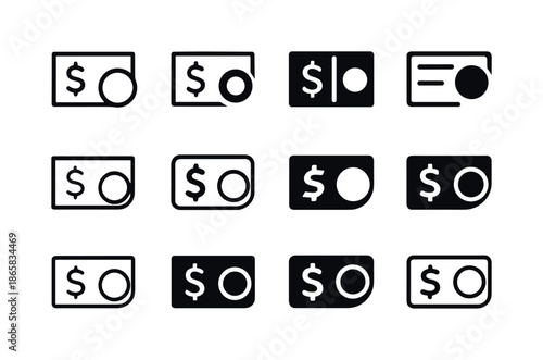 Bonus Check Icons. Bonus check. Icon set. Set Logo of bonus check: digital payout icon. harmonious logo variations of the same emblematic concept, each with