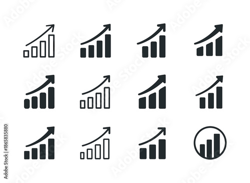 Geometric Logo Variations. Amateur. Icon set. Set Logo of amateur: rising bar graph. harmonious logo variations of the same emblematic concept, each with