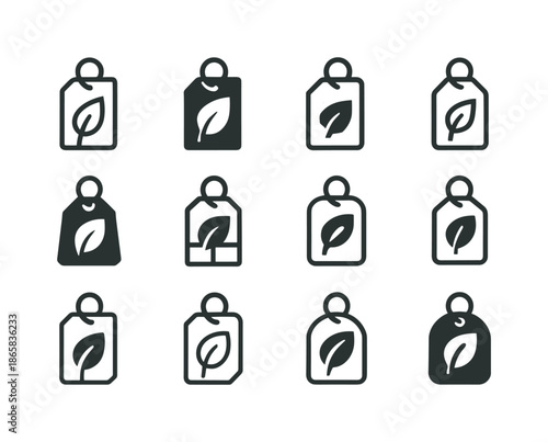 Eco Logo Designs. Design with ecology materials trend. Icon set. Set Logo of design with ecology materials trend: compostable design tag. harmonious logo