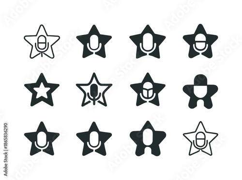 Celebrity Icon Design. Celebrity interview. Icon set. Set Logo of celebrity interview: star symbol backdrop. harmonious logo variations of the same emblematic