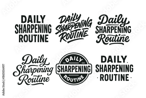 Lettering Style Grid. Daily sharpening routine. Set lettering. harmonious lettering variations of the same emblematic concept (Chalkboard textured style,
