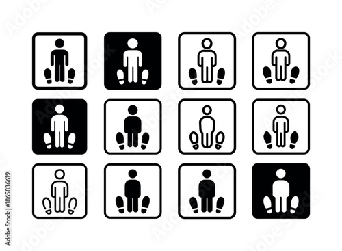 Checkout Line Floor Decals. Floor decals for checkout line. Icon set. Set Logo of floor decals for checkout line: wait zone square marker. harmonious logo