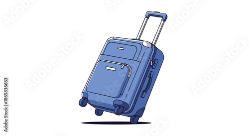 Blue rolling suitcase isolated on a white background, suggesting travel and tourism themes for holiday or business trips.