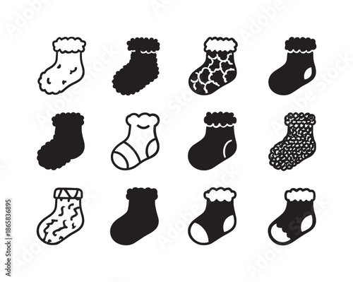 Fuzzy Socks Icons. Fuzzy Socks. Icon set. Set Logo of fuzzy socks: soft fabric texture. harmonious logo variations of the same emblematic concept, each with