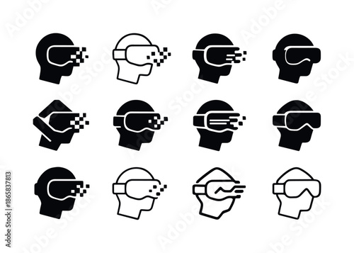 Virtual Reality Icons. Virtual reality and its impact on the internet experience. Icon set. Set Logo of Virtual reality and its impact on the