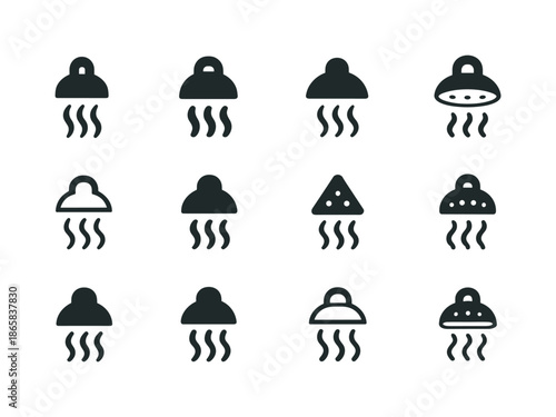 Shower Icon Variations. Shower. Icon set. Set Logo of Shower: steam lines. harmonious logo variations of the same emblematic concept, each with different