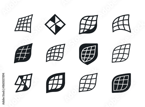 Paradigm Shift Logos. Paradigm shift. Icon set. Set Logo of paradigm shift: shifting perspective grid. harmonious logo variations of the same emblematic