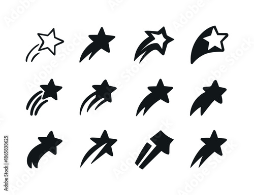 Heavenly Icon Set. Heavens. Icon set. Set Logo of Heavens: shooting star. harmonious logo variations of the same emblematic concept, each with different