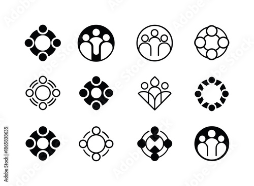 Inclusive Leadership Icons. Inclusive leadership. Icon set. Set Logo of Inclusive leadership: group in a circle. harmonious logo variations of the same