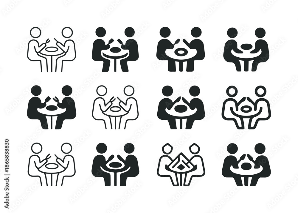 Fototapeta premium Food Celebration Icons. Celebration of food. Icon set. Set Logo of Celebration of food: shared meal. harmonious logo variations of the same emblematic concept,
