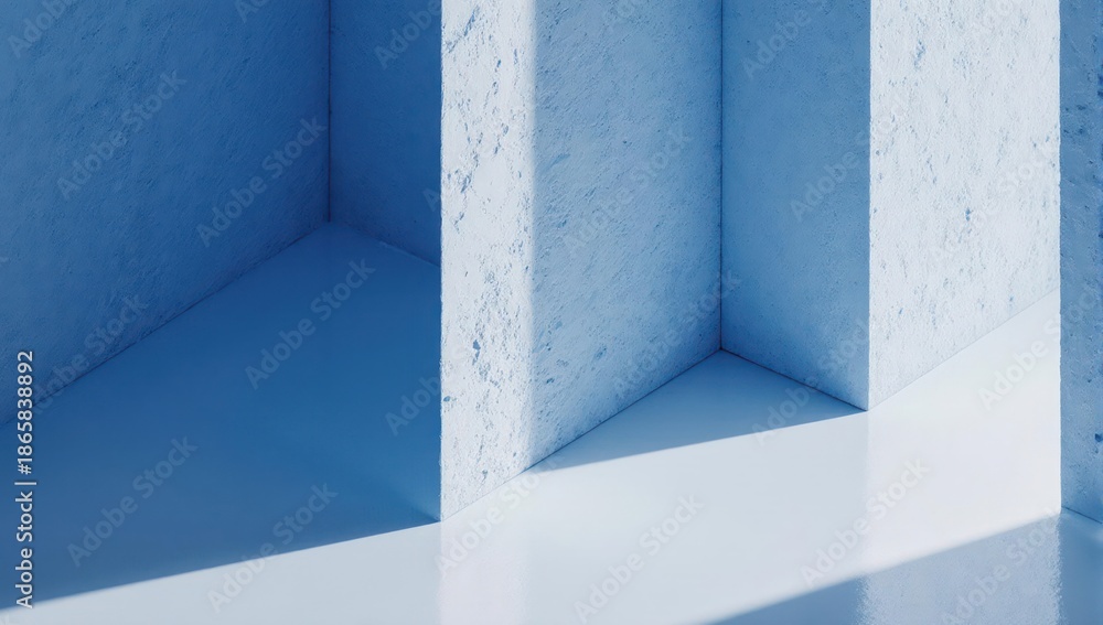 Obraz premium Abstract architectural composition with light and shadow play, blue tones
