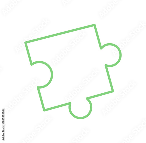 Flat outline of a playful jigsaw puzzle piece. Green silhouette of a puzzle tile perfect for childhood board games. Ideal concept for boardgame activities and fun table entertainment.