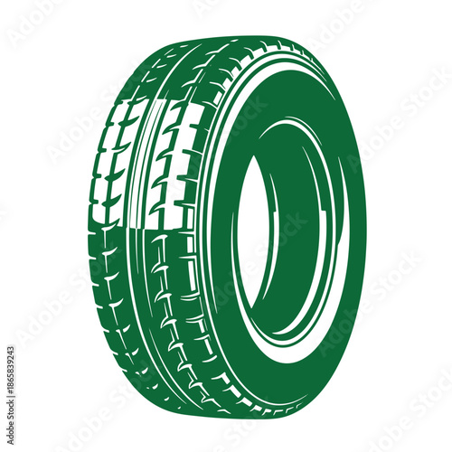 Green car tire with tread pattern isolated on white background  automotive wheel