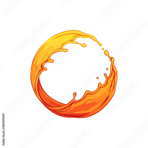 A dynamic circular splash of vibrant orange and yellow liquid, resembling juice or a refreshing beverage.
