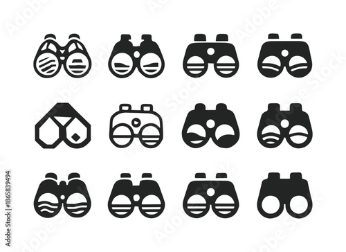 Explorer Logo Variations. Travel and geography sections for explorers. Icon set. Set Logo of Travel and geography sections for explorers: binoculars with
