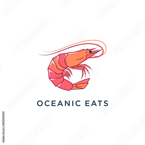 A stylized illustration of a pink and orange shrimp with the text "OCEANIC EATS" below it.