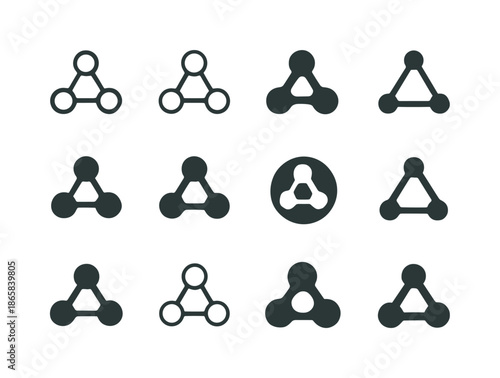 Iconic Connection Emblems. Forging meaningful connections with others. Icon set. Set Logo of forging meaningful connections with others: network of three