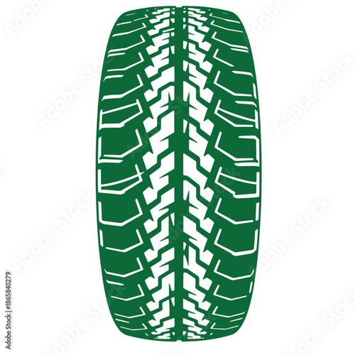 Green car tire with white tread pattern on white background  isolated