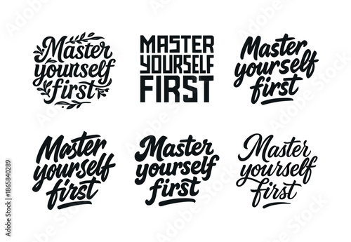 Harmonious Lettering Grid. Master yourself first. Set lettering. harmonious lettering variations of the same emblematic concept (Decorative floral or leafy