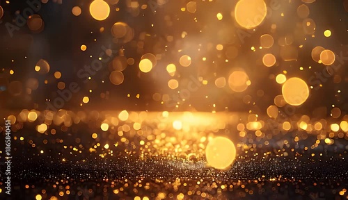 Golden Sparkles And Bokeh Lights Floating In Warm Amber Glow Background Motion Abstract