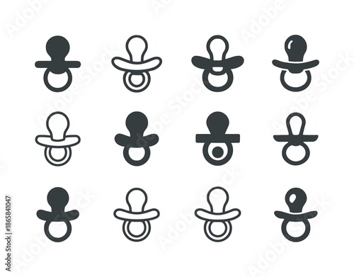 Baby Logo Variations. Baby. Icon set. Set Logo of baby: pacifier. harmonious logo variations of the same emblematic concept, each with different artistic