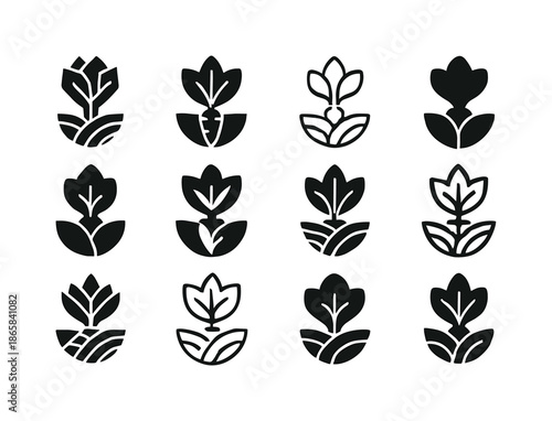 Vegetable Icon Harmonies. The importance of eating vegetables. Icon set. Set Logo of Eating vegetables: farm field. harmonious logo variations of the same