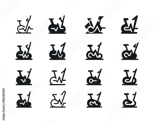 Elliptical Logo Variations. Elliptical machine. Icon set. Set Logo of elliptical machine: pulse and motion fusion. harmonious logo variations of the same