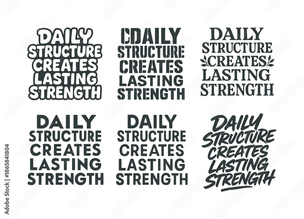 Obraz premium Creative Lettering Grid. Daily structure creates lasting strength. Set lettering. harmonious lettering variations of the same emblematic concept (Funky
