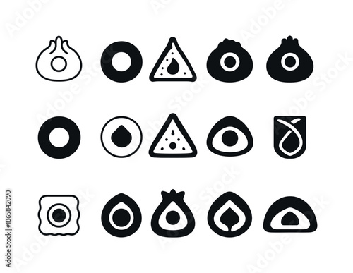 Logo Concept Variations. With fillings. Icon set. Set Logo of with fillings: stylized food with core emblem. harmonious logo variations of the same emblematic