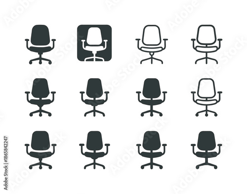 Remote Work Icons. Remote work revolution post-pandemic. Icon set. Set Logo of Remote work revolution post-pandemic: ergonomic chair. harmonious logo