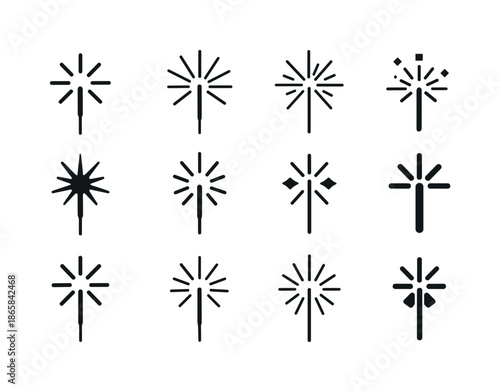 Harmonious Sparkler Logos. Sparkler. Icon set. Set Logo of Sparkler: party spark. harmonious logo variations of the same emblematic concept, each