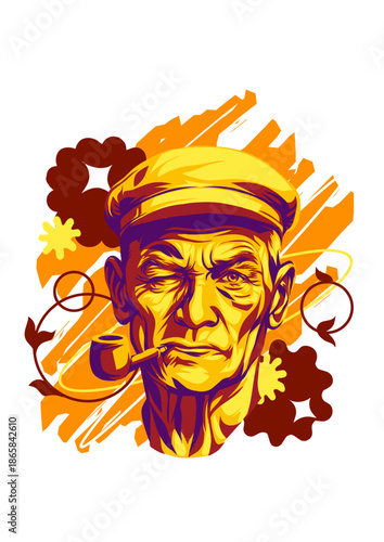 Oldman smoking on retro color stylize