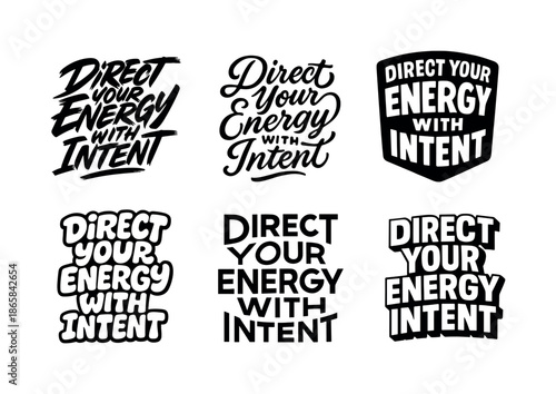 Harmonious Lettering Grid. Direct your energy with intent. Set lettering. harmonious lettering variations of the same emblematic concept, each with different