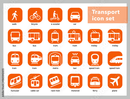 Public transport icons set. The outline icons are well scalable and editable. Contrasting vector elements are good for different backgrounds. EPS10.