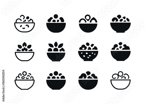 Charoset Logo Set. Charoset Mixture. Icon set. Set Logo of Charoset Mixture: bowl filled with traditional fruit-and-nut blend. harmonious logo variations of