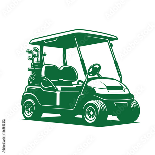Green golf cart with two seats and a roof on white background  side view