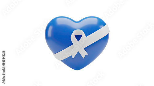 Blue Heart with White Awareness Ribbon