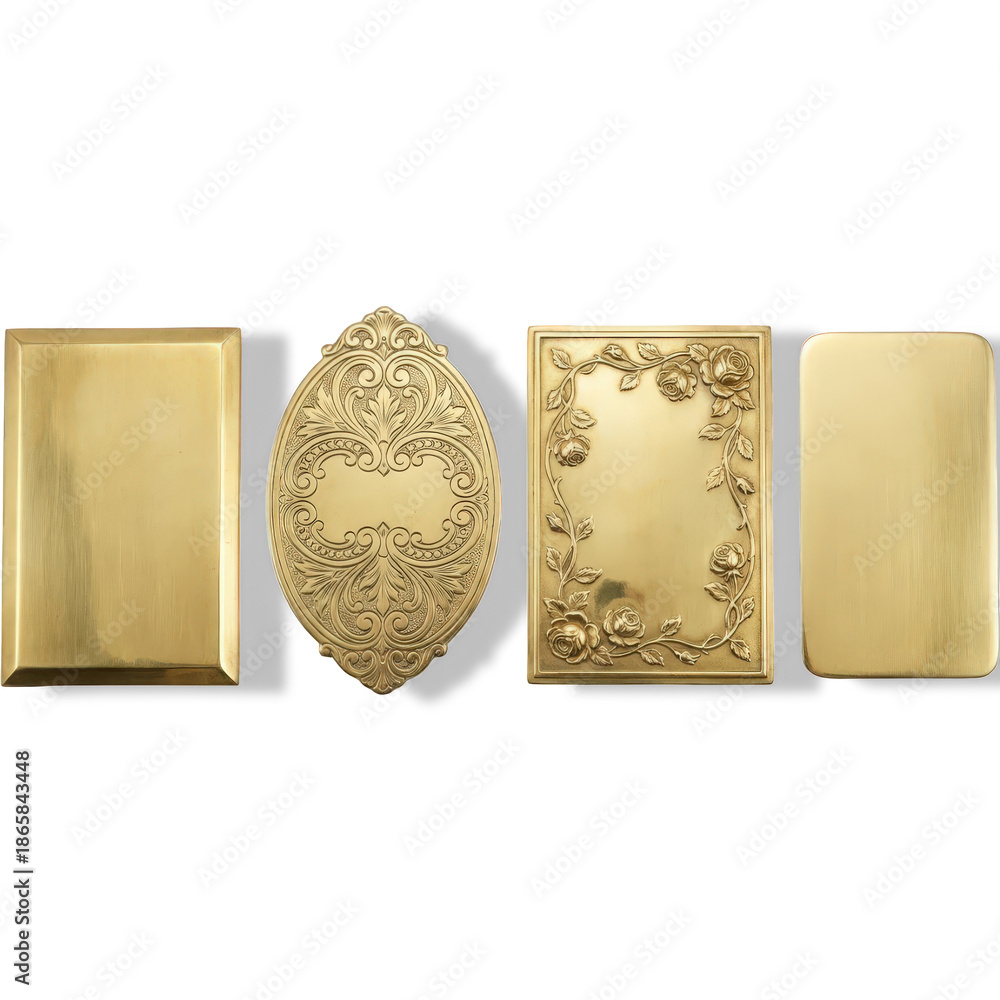 Fototapeta premium Golden ornate boxes isolated on transparent background