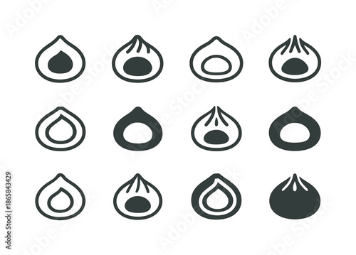Bao Logo Variations. With fillings. Icon set. Set Logo of with fillings: filled bun or bao. harmonious logo variations of the same emblematic concept, each