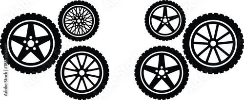 Collection of black and white tire silhouettes. vector illustration