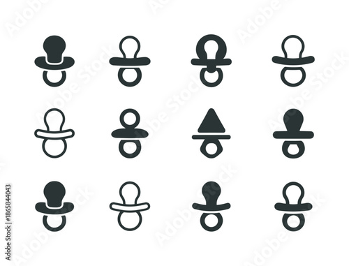 Baby Logo Variations. Baby. Icon set. Set Logo of baby: pacifier. harmonious logo variations of the same emblematic concept, each with different artistic
