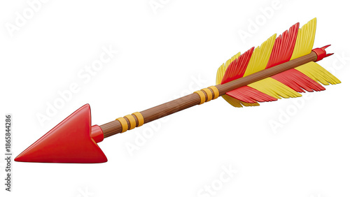 Cartoon Arrow with Red Tip and Red/Yellow Feathers