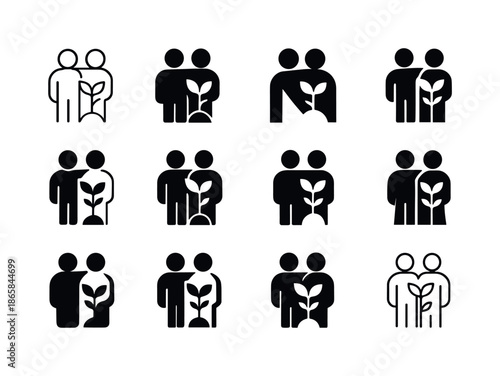 Companionship Logo Variations. Offering companionship and encouragement to someone starting a new chapter. Icon set. Set Logo of offering companionship and