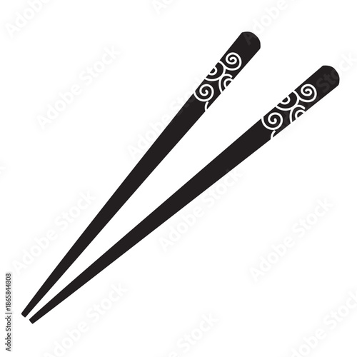 Minimalist black and white chopsticks icon vector illustration isolated on white background for asian food branding