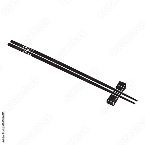 Minimalist black and white chopsticks icon vector illustration isolated on white background for asian food branding