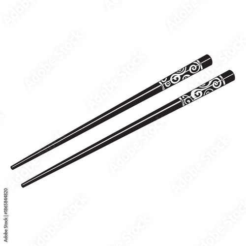 Minimalist black and white chopsticks icon vector illustration isolated on white background for asian food branding