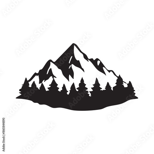 Mountain and pine trees silhouette illustration